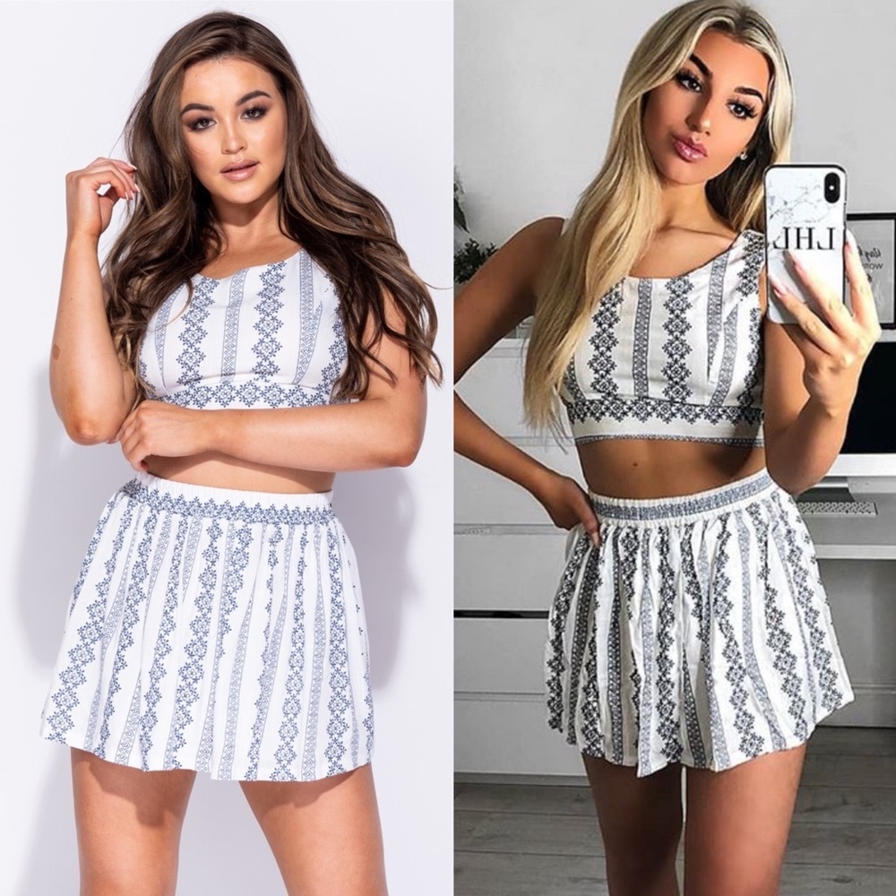 Eliza Embroidered Crop Top and Skater Skirt Set